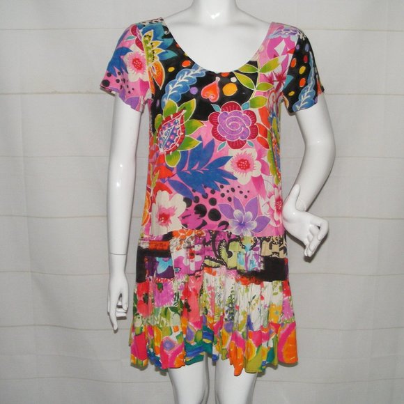 Jams World Dresses & Skirts - JAMS WORLD Hattie Dress, XS, Multicolor busy print, Short sleeves, scoop neck